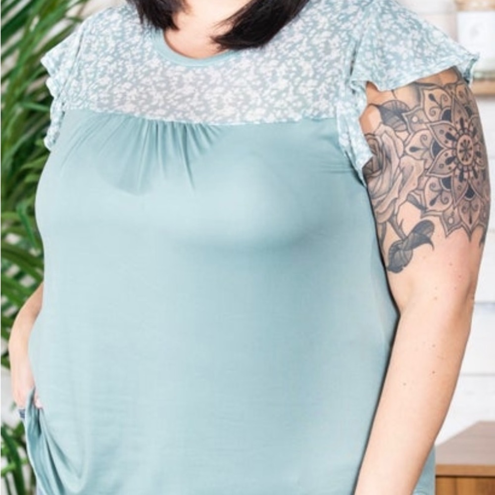 NWT Acting Pro Sage Floral Mesh Top/Shirt~ 3x